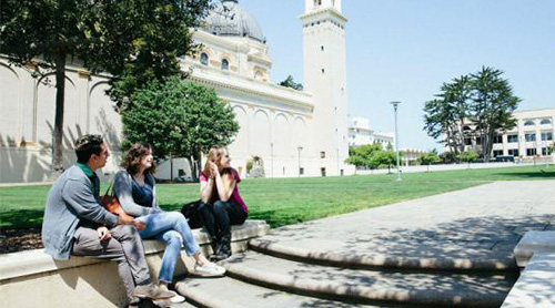 Students sitting on stairs